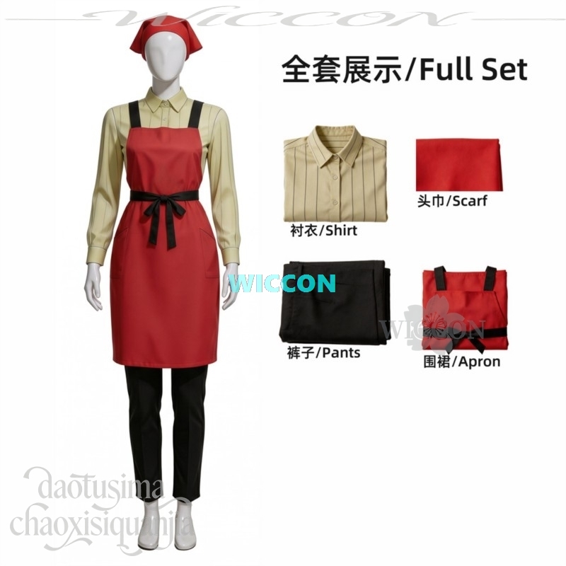 Cosplay Prop Works - 田山山田コスプレスーパーマーケットの後ろで喫煙しているあなたと一緒に作業服赤いエプロン帽子ウィッグ小道具イヤリングハロウィンパーティー
