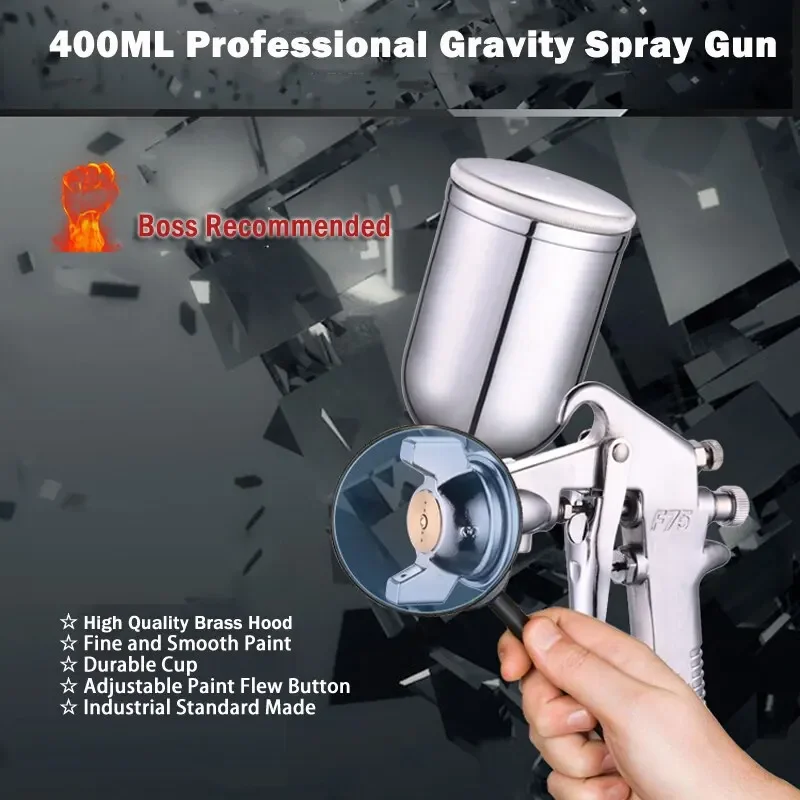 Metallic Spray Paint - F-75調整可能なカラースプレーガン、1.5mmノズルカップ、シルバーハンドル付き、自動車家具部品塗装用